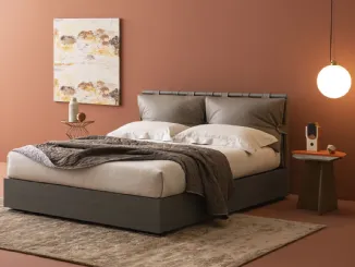 Letto con box contenitore Dual Legno con testiera in pelle di Oggioni