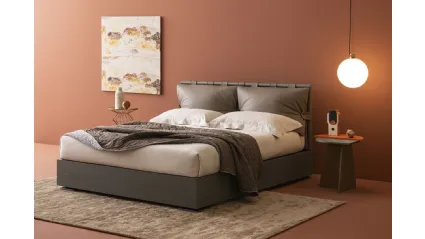 Letto con box contenitore Dual Legno con testiera in pelle di Oggioni